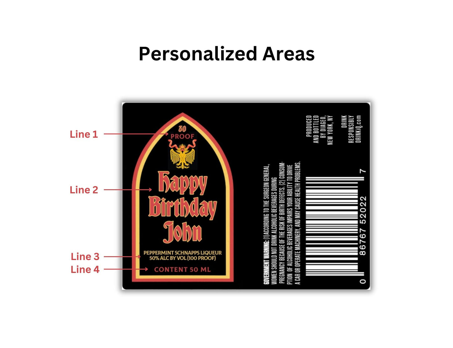 Personalized Peppermint Liqueur 50ml Mini Shot Bottle Labels