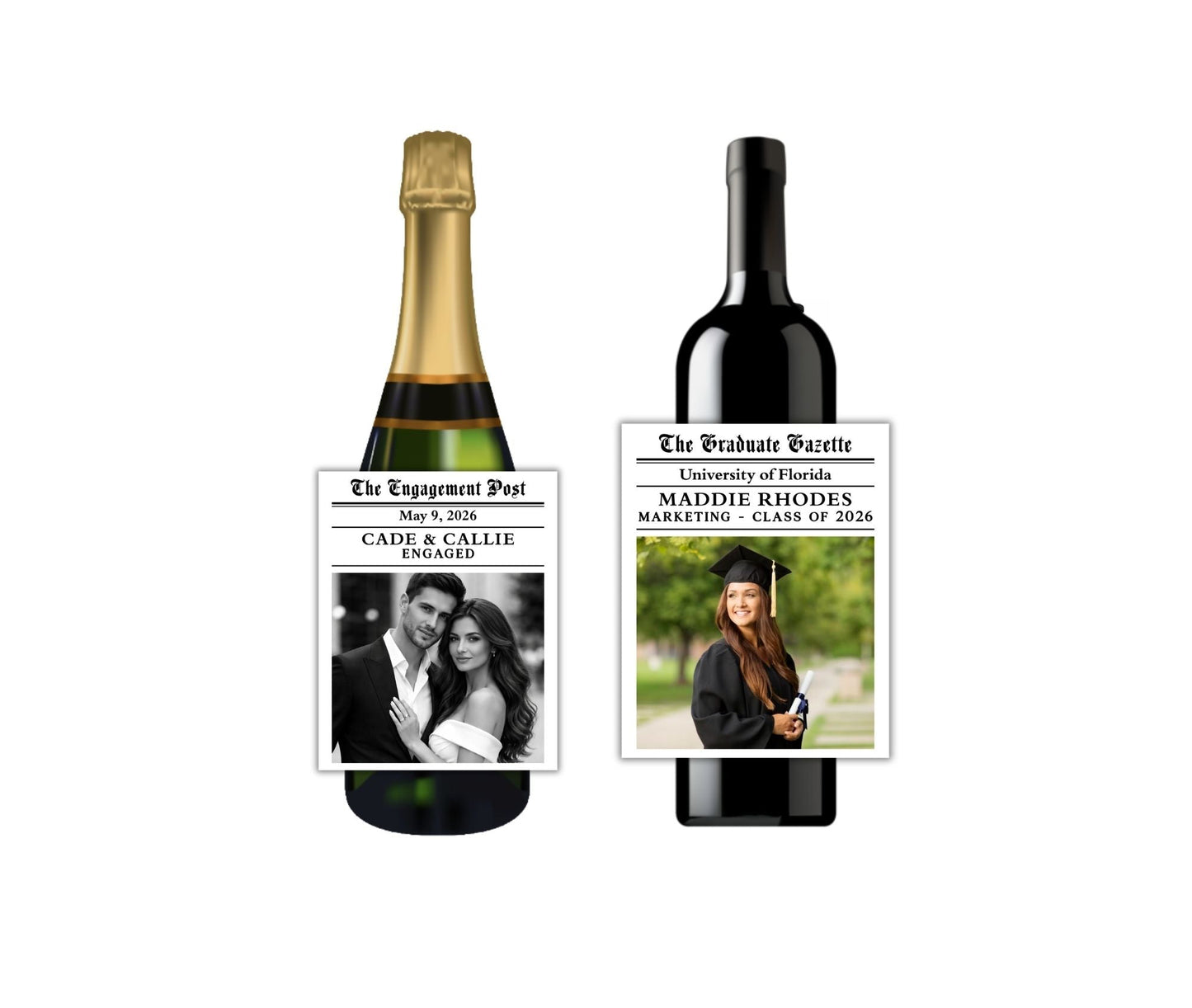 Personalized Newspaper Photo Bottle Label