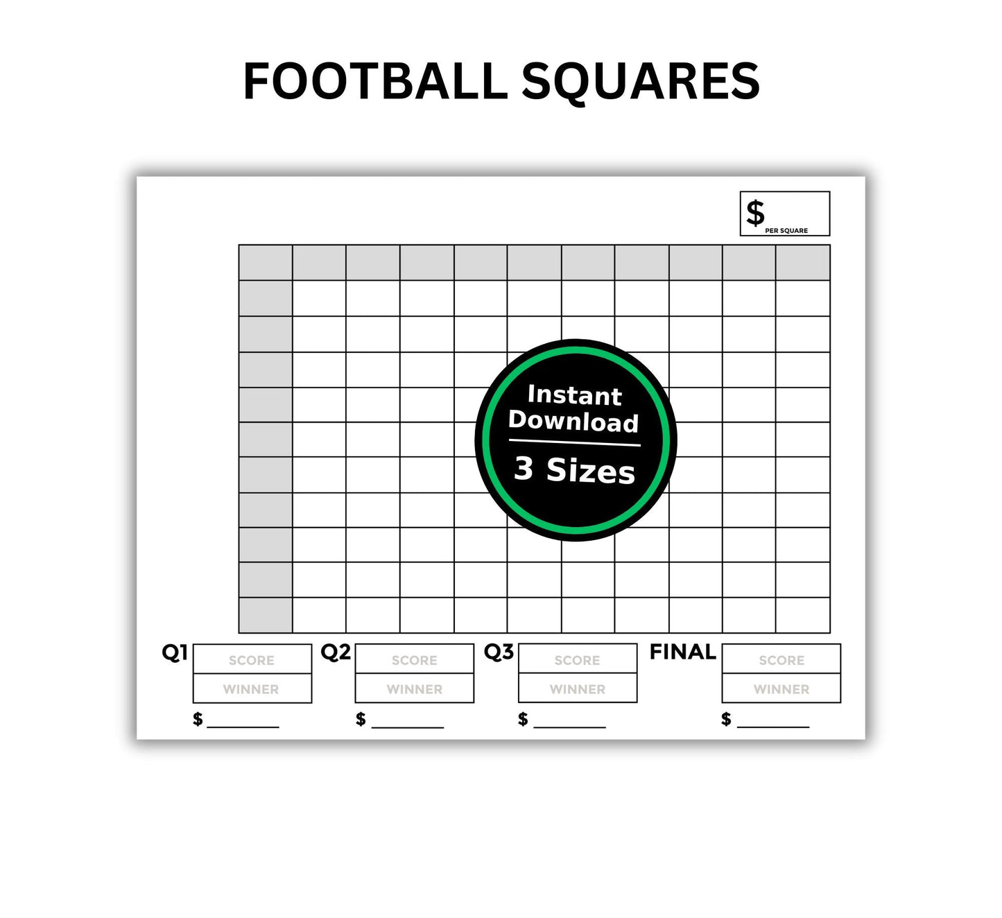 Football 100 Squares Pool Grid