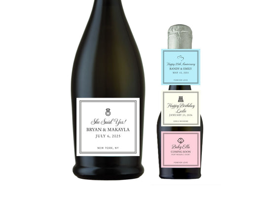 Modern Prosecco & Wine Personalized Bottle Labels