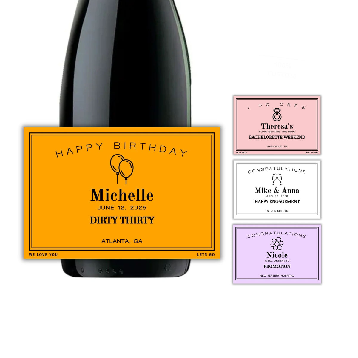 Personalized Modern Champagne Bottle Labels