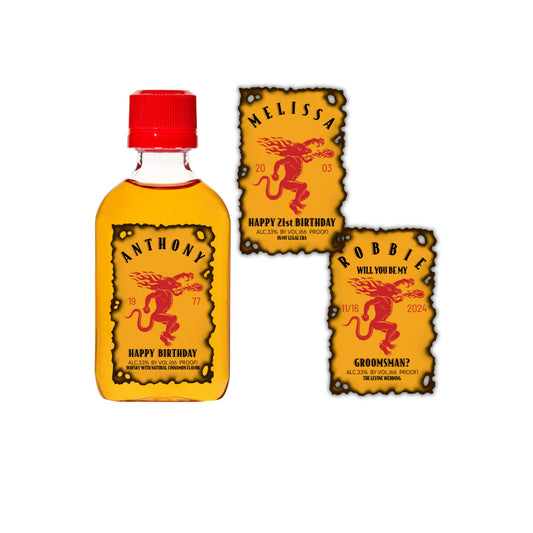 Personalized Cinnamon Whisky 50ml Mini Shot Bottle Labels