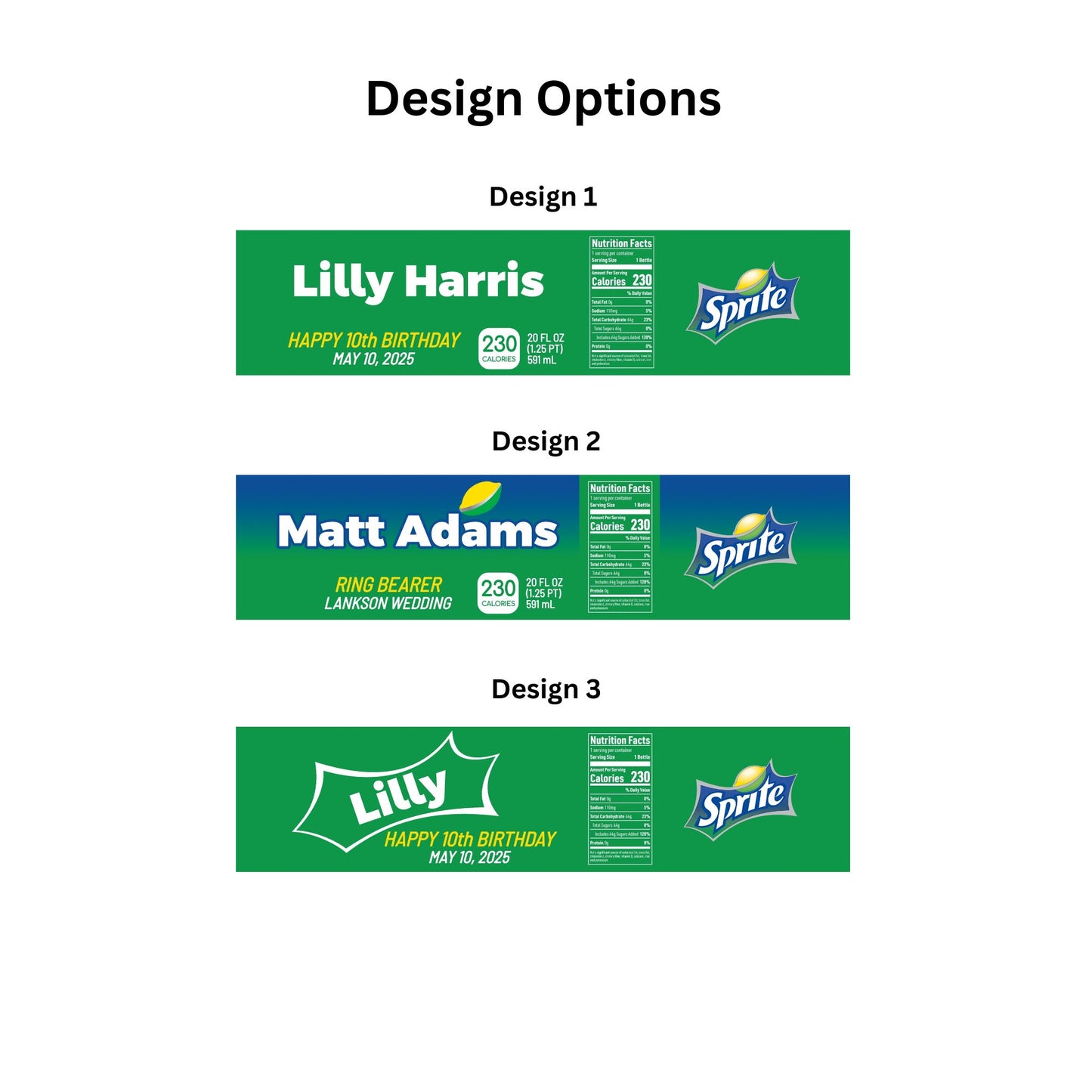 Personalized Soda Pop 20oz Bottle Labels