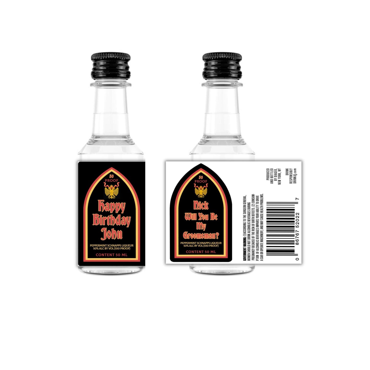Personalized Peppermint Liqueur 50ml Mini Shot Bottle Labels