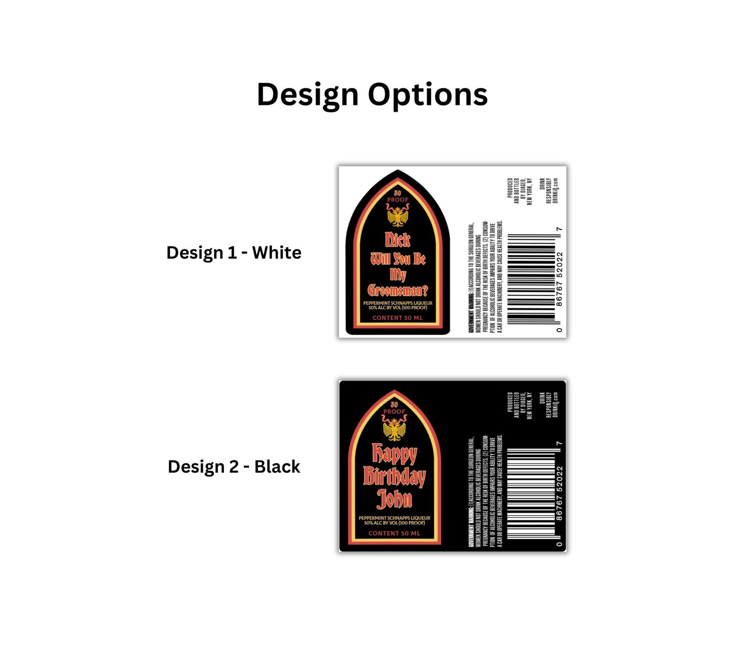 Personalized Peppermint Liqueur 50ml Mini Shot Bottle Labels